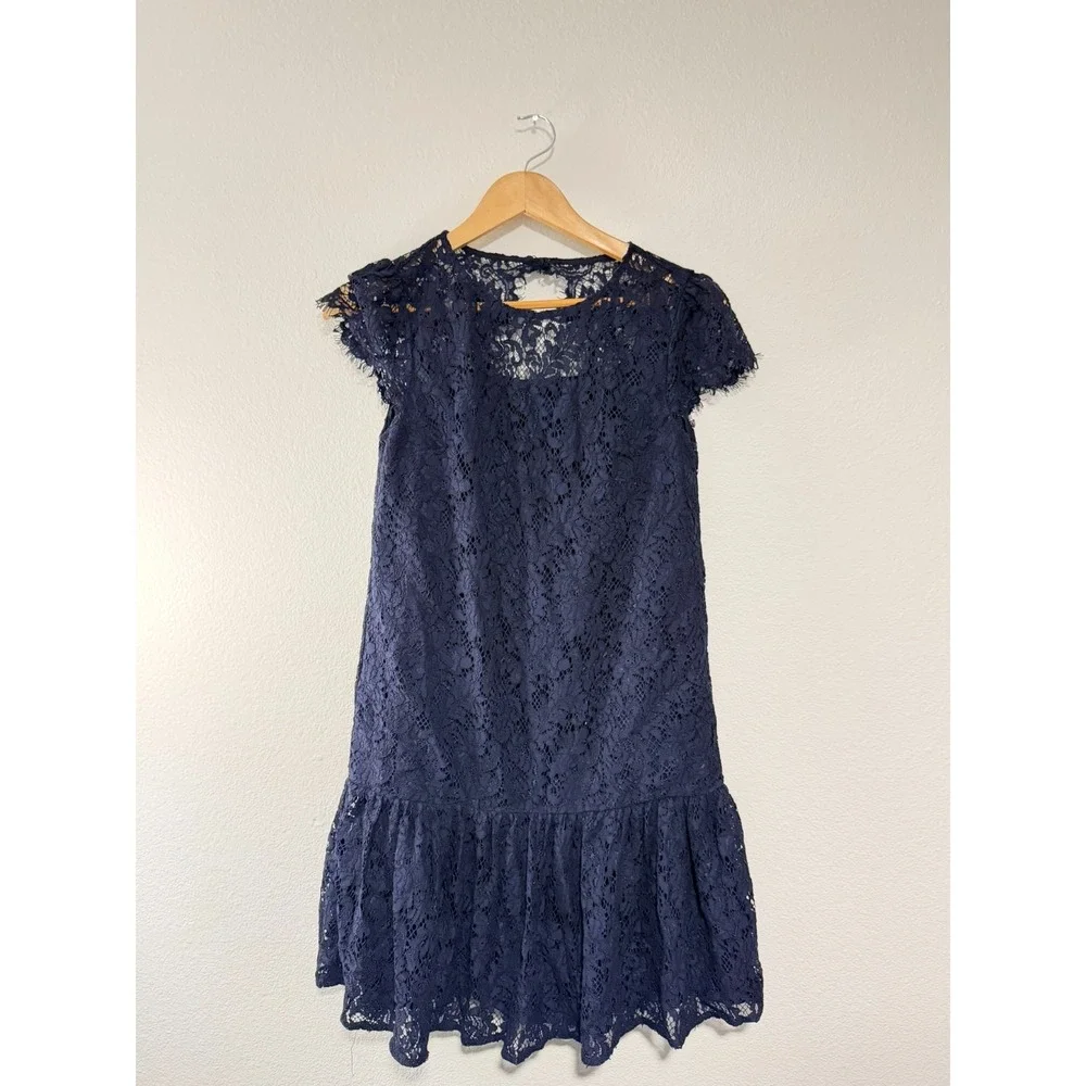 Polo Ralph Lauren Girls Size 16 Navy Blue Lace Ruffle Hem Dress Party Formal